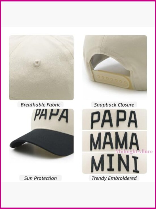 Family Matching Baseball Caps - Embroidered Papa Mama Mini, Adjustable Snapback main image 6